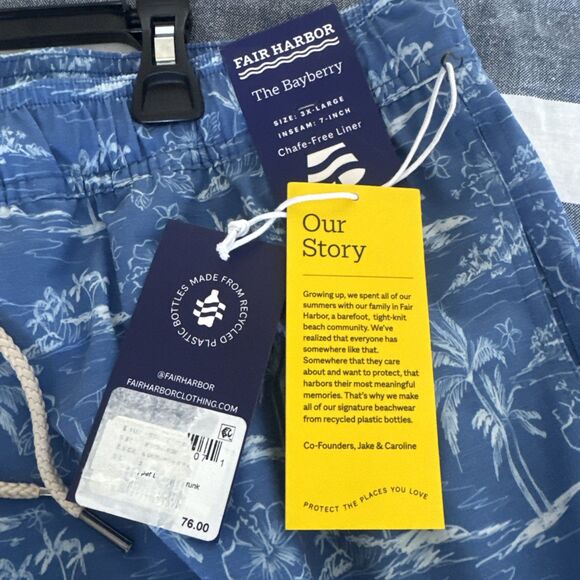 Fair Harbor Men's The Bayberry Lined Stretch Blue Beach Swim Trunks XXXL - Picture 6 of 7